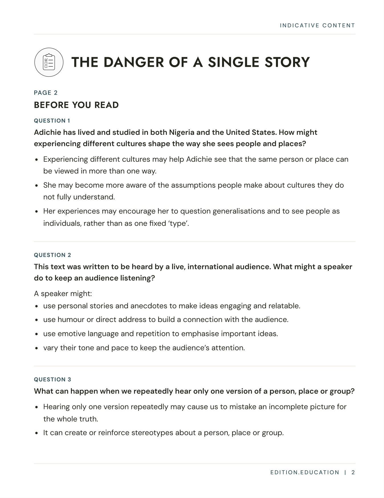 An example page of indicative content