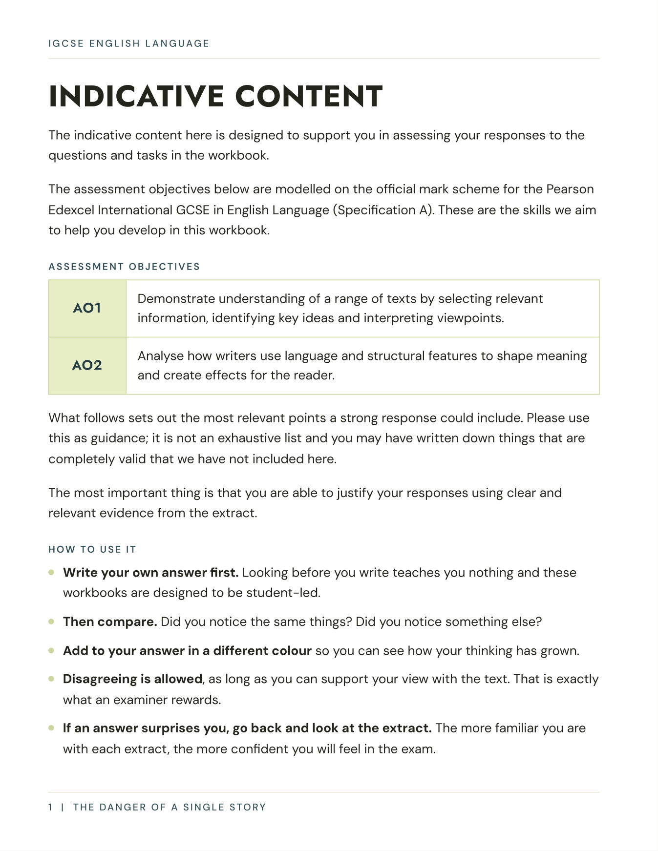 The instructions page of the indicative-content PDF